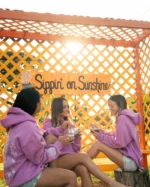pink palm puff hoodie