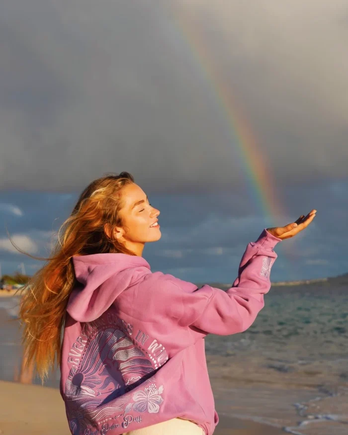 pink palm puff hoodie