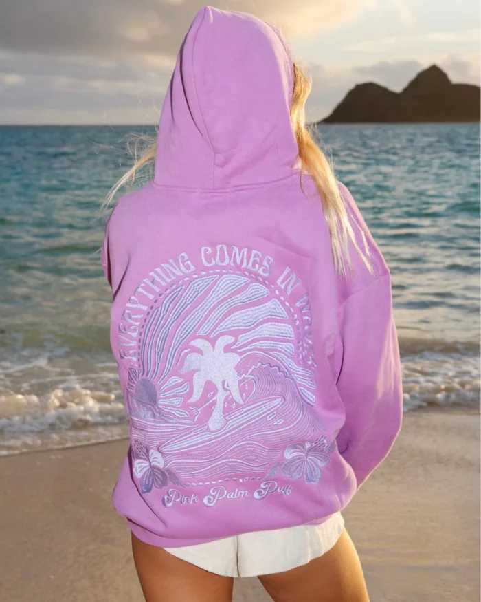 pink palm puff hoodie