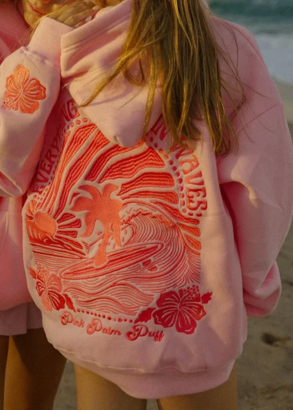 pink palm puff hoodie