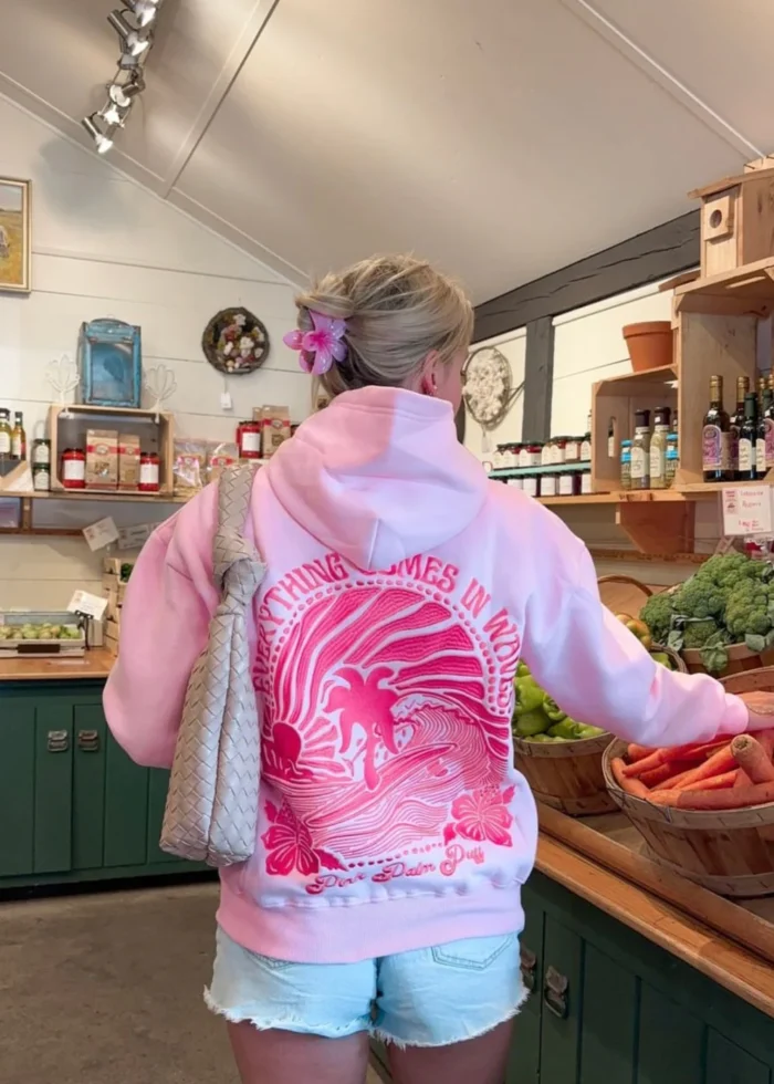 pink palm puff hoodie