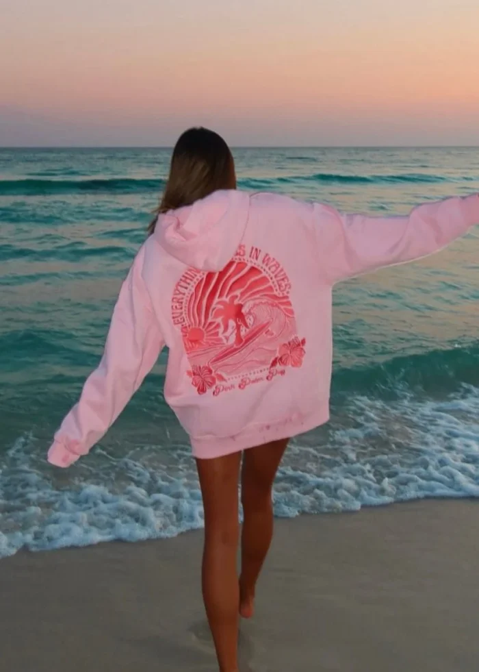 pink palm puff hoodie