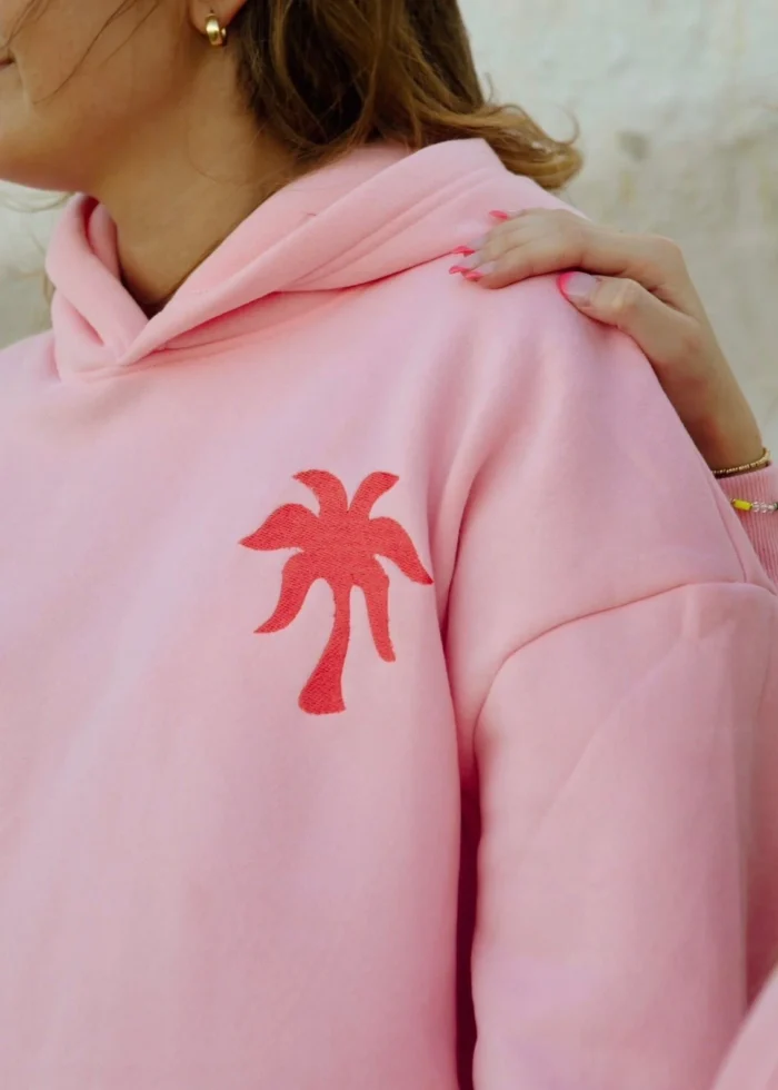 pink palm puff hoodie pink