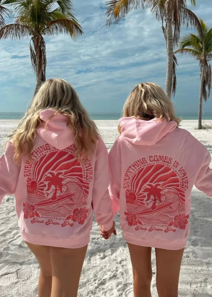 pink palm puff hoodie