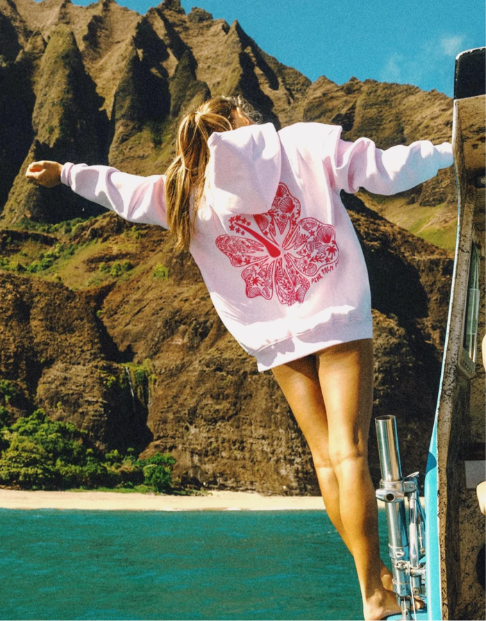 pink palm puff hoodie
