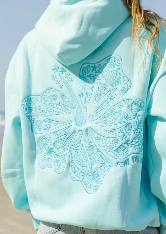 pink palm puff hoodie