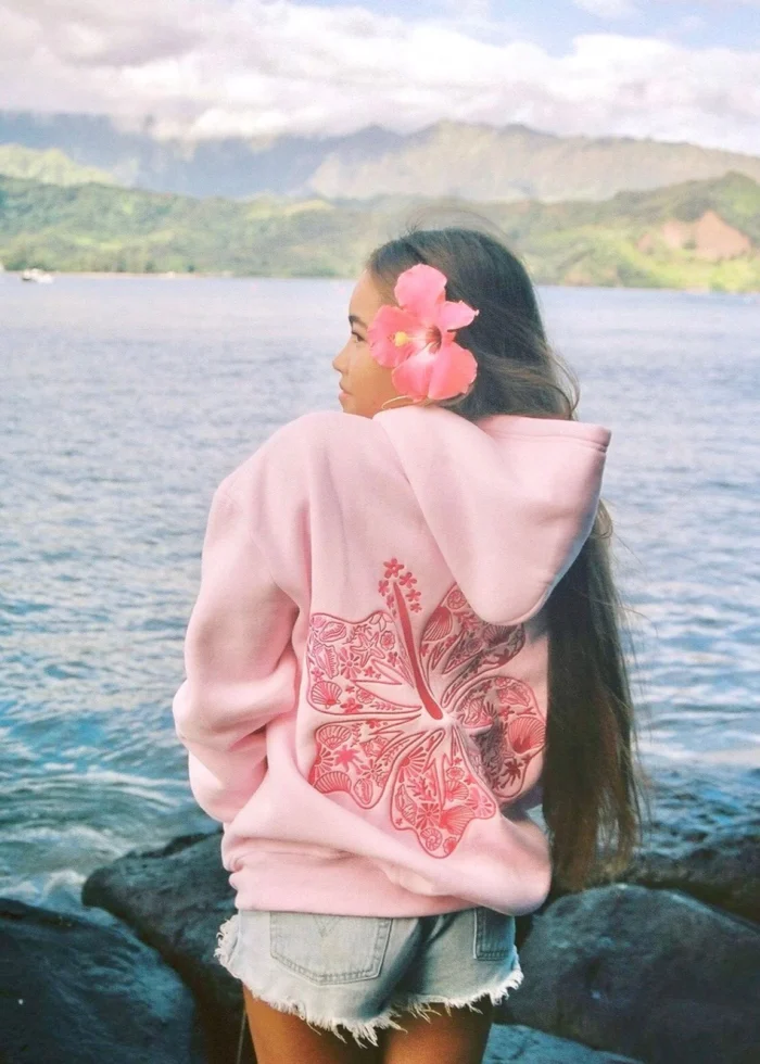 pink palm puff hoodie