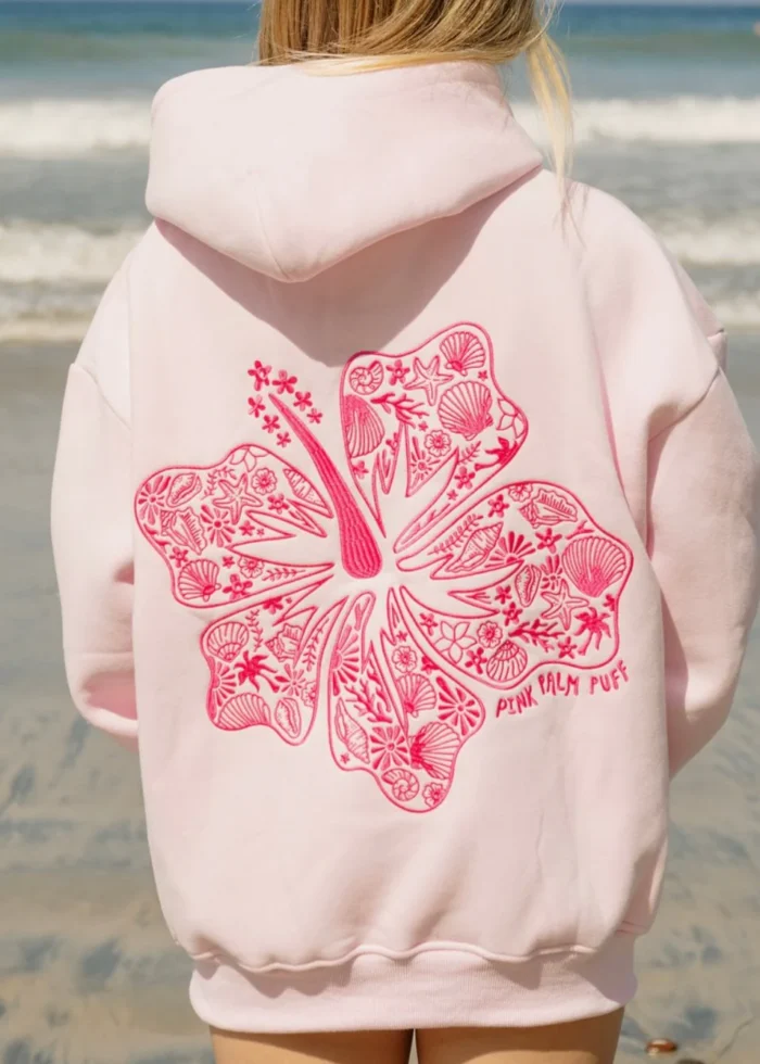 pink palm puff hoodie