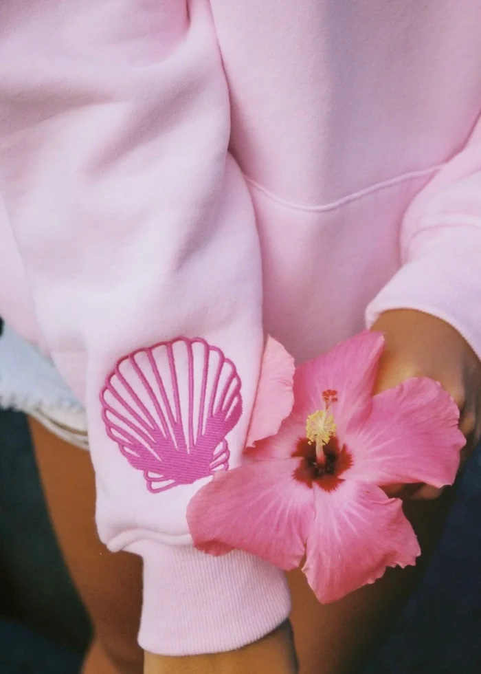 pink palm puff hoodie