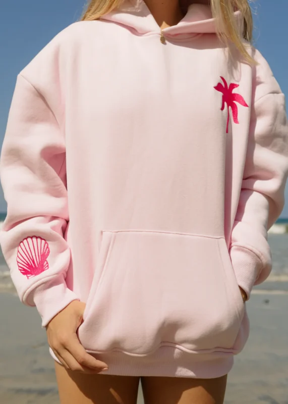 pink palm puff hoodie