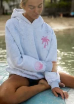 pink palm puff hoodie white