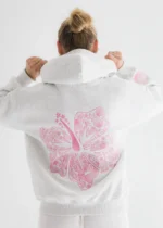 pink palm puff hoodie white