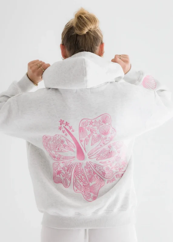 pink palm puff hoodie white