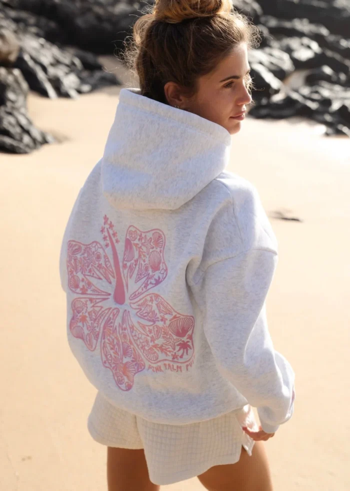 pink palm puff hoodie white