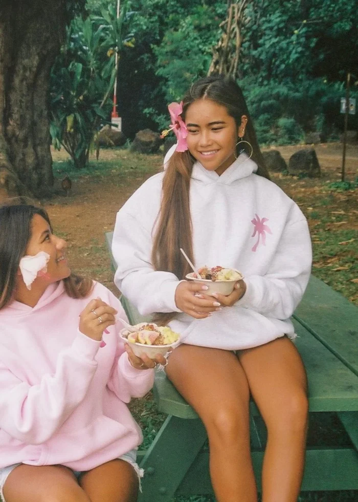 pink palm puff hoodie