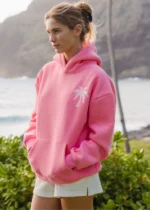 pink palm puff hoodie pink