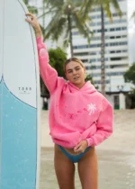 pink palm puff hoodie pink