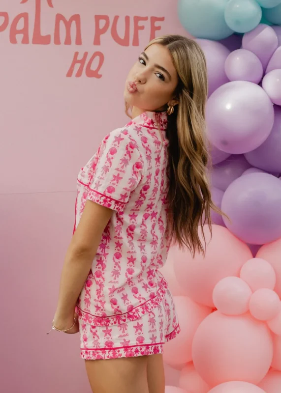 pink palm puff pajama