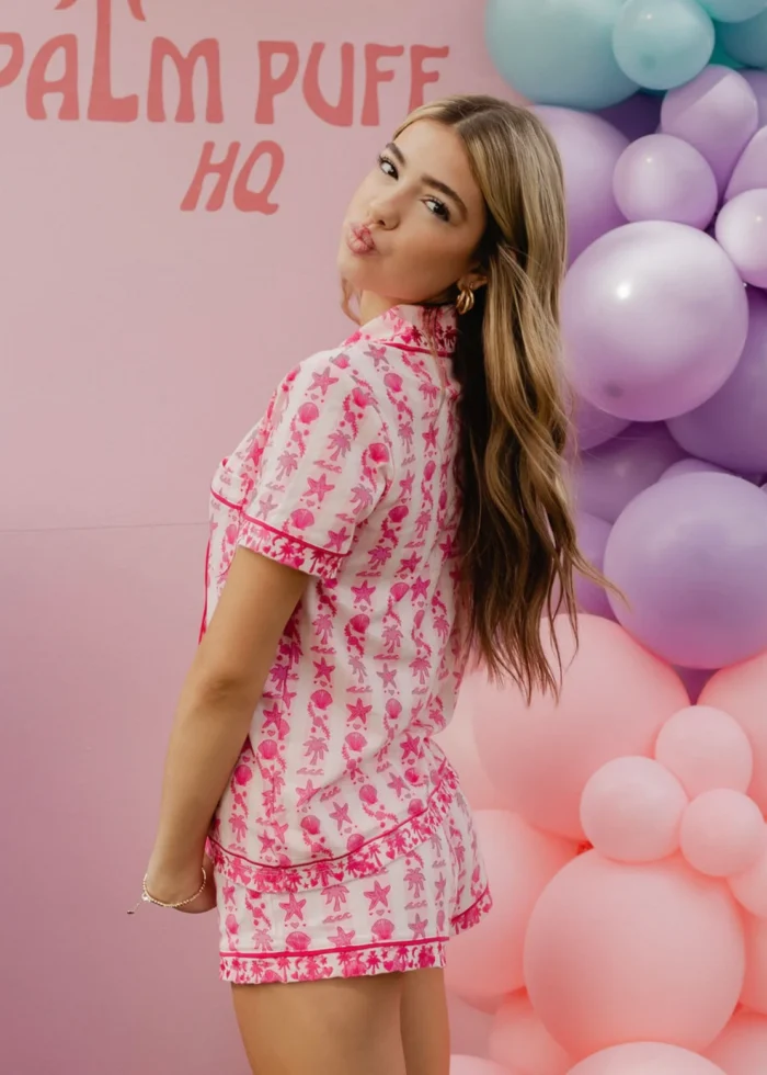 pink palm puff pajama