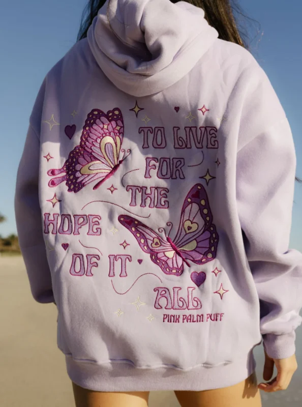 pink palm puff hoodie