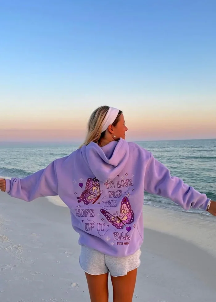 pink palm puff hoodie