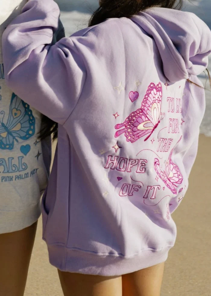 pink palm puff hoodie