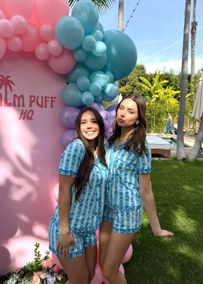 pink palm puff pajama