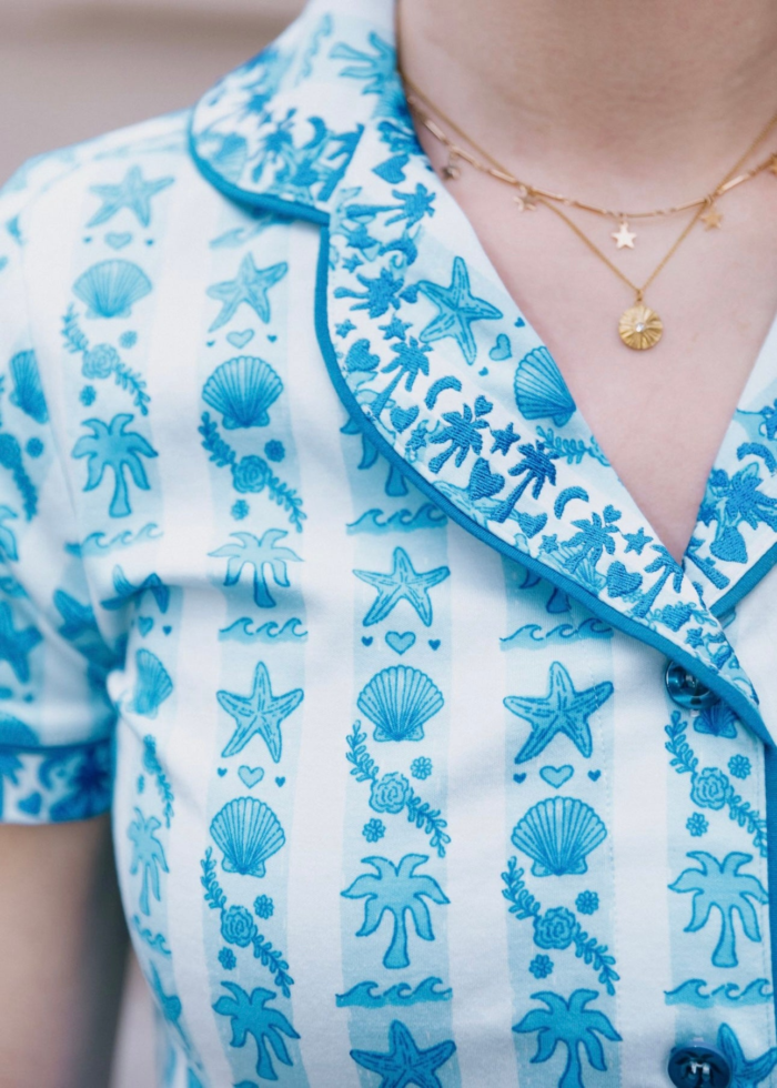 pink palm puff pajama