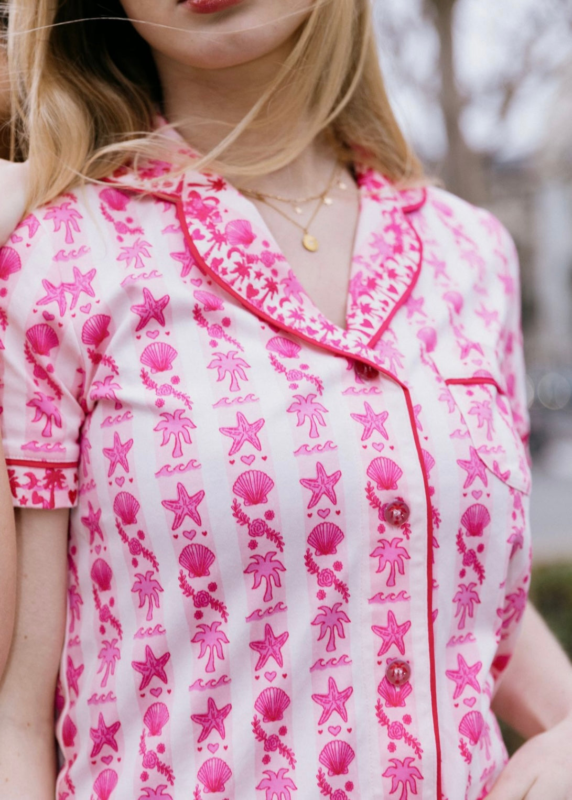 pink palm puff pajama