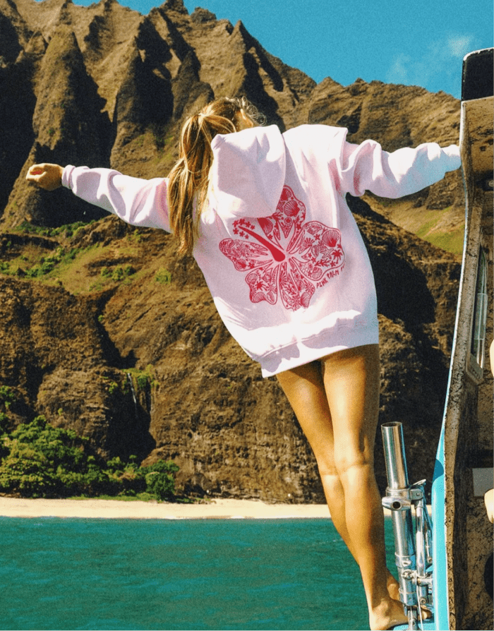 pink palm puff hoodie