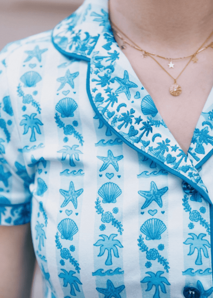 pink palm puff pajama
